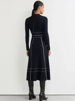 Reiss Charlie Contrast-Stitch Knitted Midi Dress