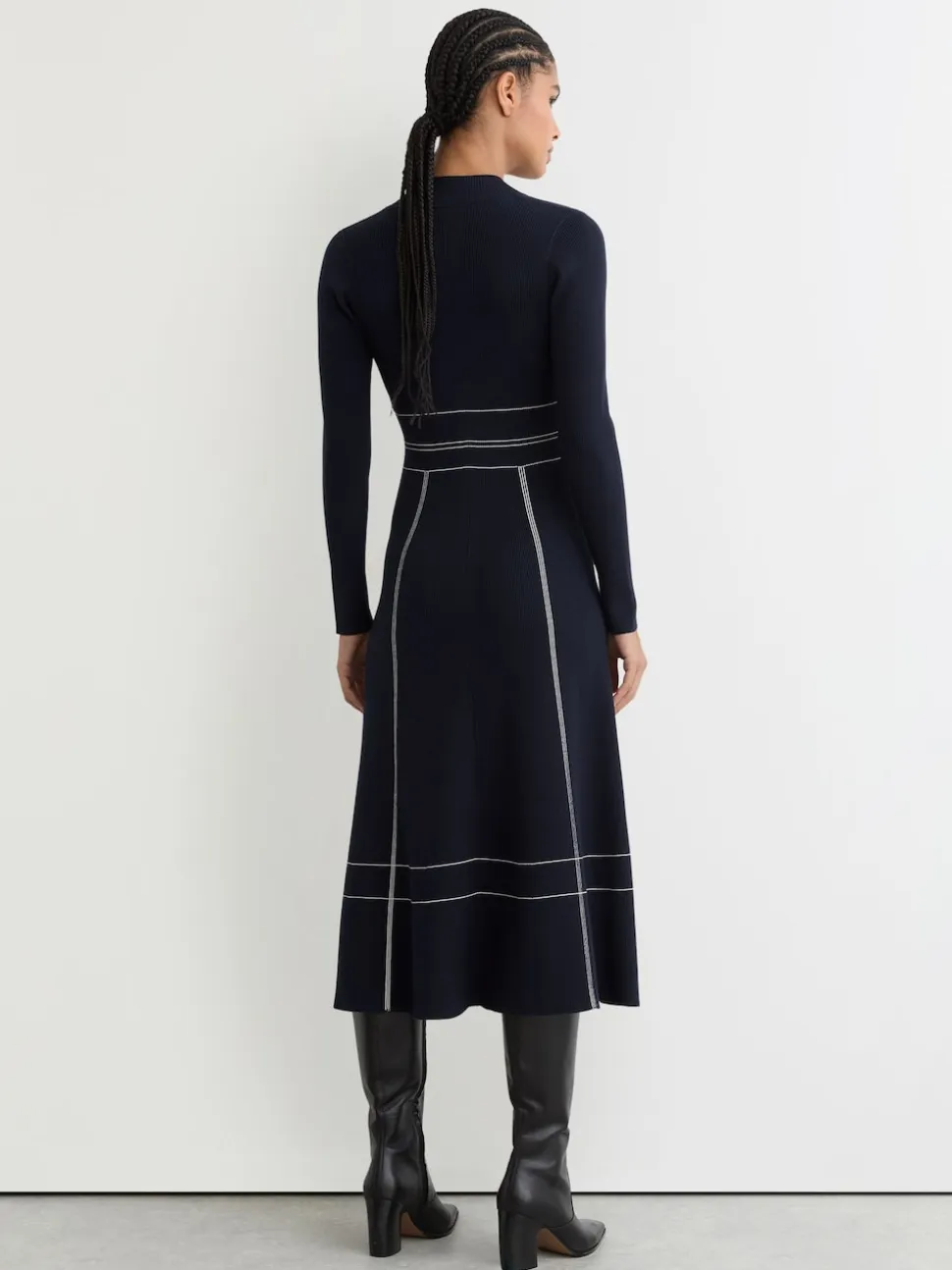 Reiss Charlie Contrast-Stitch Knitted Midi Dress