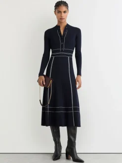 Reiss Charlie Contrast-Stitch Knitted Midi Dress