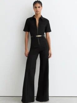 Reiss Danie Wide-Leg Zip-Through Denim Jumpsuit