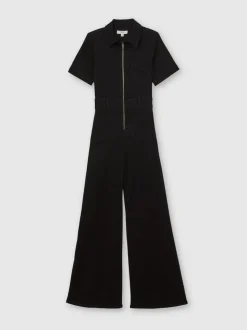 Reiss Danie Wide-Leg Zip-Through Denim Jumpsuit