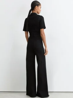 Reiss Danie Wide-Leg Zip-Through Denim Jumpsuit