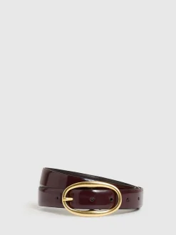 Reiss Drew Patent Leather Oval Buckle Belt