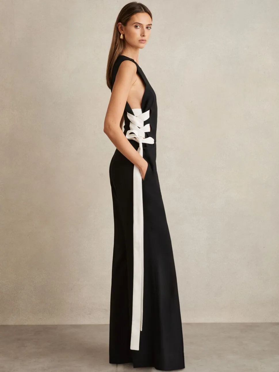 Reiss Emma Lace-Up Side Wide-Leg Jumpsuit