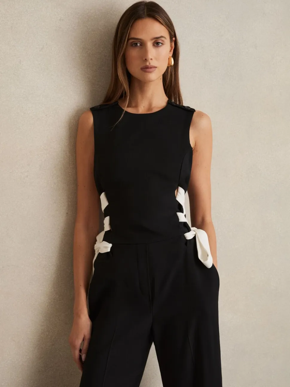 Reiss Emma Lace-Up Side Wide-Leg Jumpsuit