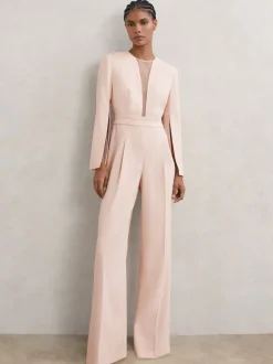 Reiss Evora Plunge-Neck Split-Sleeve Jumpsuit