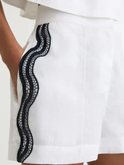 Reiss Felicity Linen Scallop-Trim Shorts