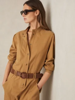 Reiss Gia leren Whipstitch-riem