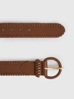 Reiss Gia leren Whipstitch-riem