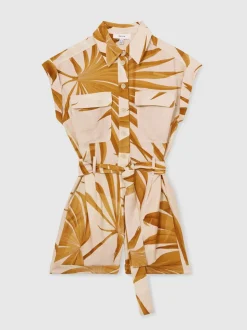 Reiss Harri Palm Print Belted Playsuit
