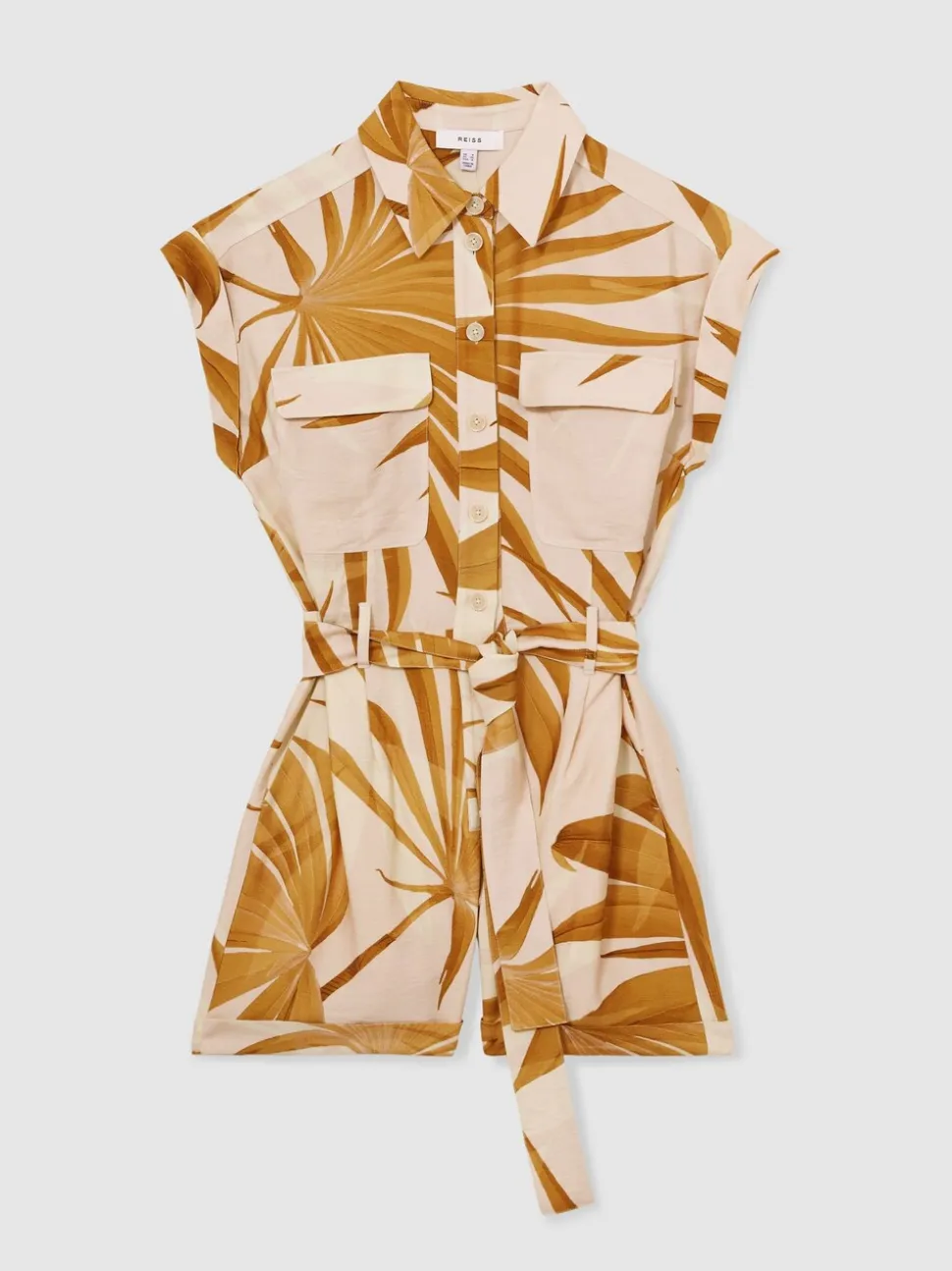 Reiss Harri Palm Print Belted Playsuit