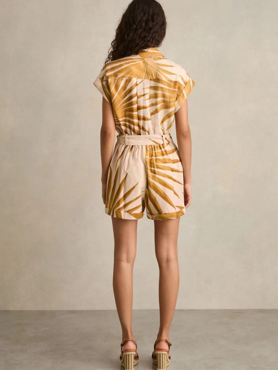 Reiss Harri Palm Print Belted Playsuit