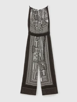 Reiss Inara Scarf-Print Wide-Leg Jumpsuit