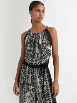 Reiss Inara Scarf-Print Wide-Leg Jumpsuit