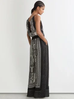 Reiss Inara Scarf-Print Wide-Leg Jumpsuit