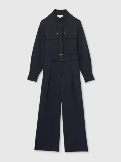 Reiss Kaia Getailleerde wijde pijpen utility-jumpsuit