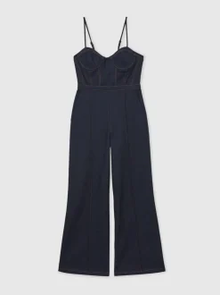 Reiss Macey Wide-Leg Bustier Denim Jumpsuit