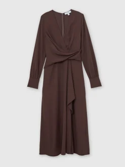 Reiss Mira Wrap-Front Drape Midi Dress with Wool