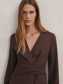 Reiss Mira Wrap-Front Drape Midi Dress with Wool