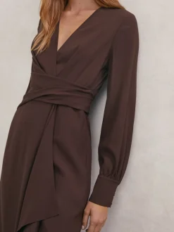 Reiss Mira Wrap-Front Drape Midi Dress with Wool