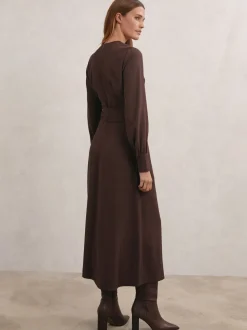 Reiss Mira Wrap-Front Drape Midi Dress with Wool