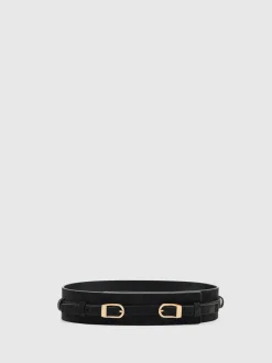 Reiss Petula Suede Double-Buckle Corset Waist Belt