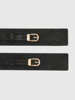 Reiss Petula Suede Double-Buckle Corset Waist Belt