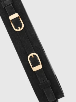 Reiss Petula Suede Double-Buckle Corset Waist Belt