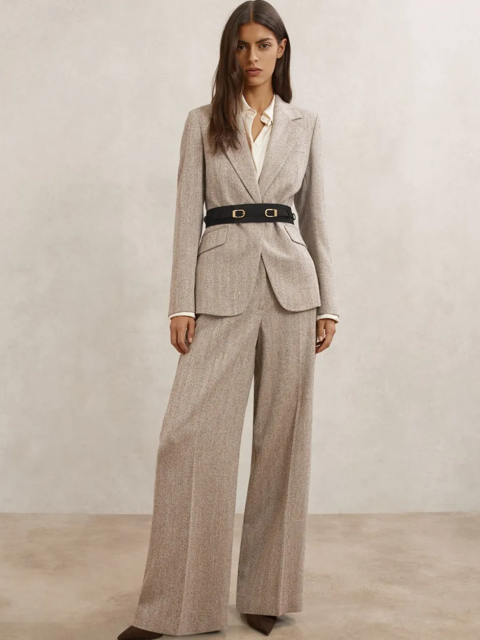 Reiss Petula Suede Double-Buckle Corset Waist Belt
