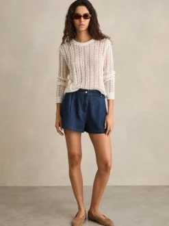 Reiss Raymond denim shorts met plooien