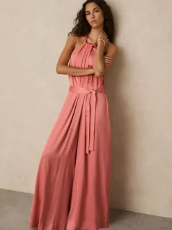 Reiss Rosin satijnen wijde pijpen gedrapeerde jumpsuit