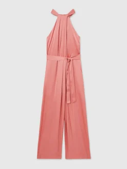 Reiss Rosin satijnen wijde pijpen gedrapeerde jumpsuit