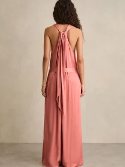 Reiss Rosin satijnen wijde pijpen gedrapeerde jumpsuit