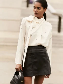 Reiss Seema Leather Welt Pocket Mini Skirt