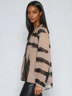 Religion Carolina Shirt With Frill Collar In Abstract Stripe