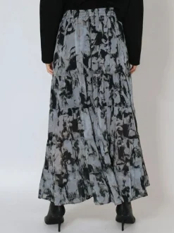 Religion Citrine Tiered Maxi Skirt In Dark Abstract Print
