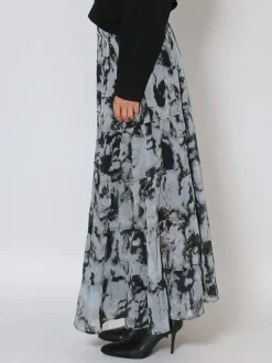 Religion Citrine Tiered Maxi Skirt In Dark Abstract Print