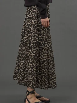 Religion gelaagde Boho-stijl Citrien maxirok in dierenprint