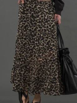 Religion gelaagde Boho-stijl Citrien maxirok in dierenprint