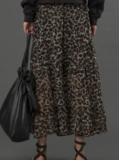 Religion gelaagde Boho-stijl Citrien maxirok in dierenprint