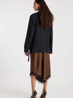 River Island Asymmetric Lace Trim Satin Skirt