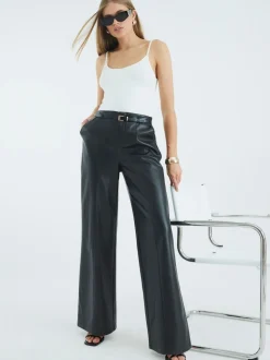 River Island Faux Leather Belted Wide Leg Trousers