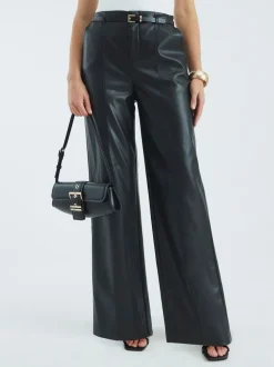 River Island Faux Leather Belted Wide Leg Trousers