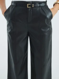 River Island Faux Leather Belted Wide Leg Trousers
