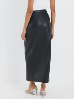 River Island Faux Leather Twist Side Midi Skirt