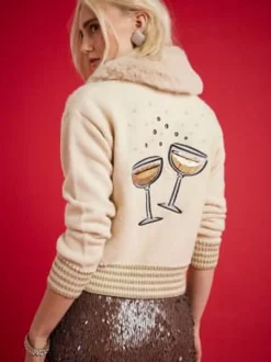 River Island Nephthys Collab Champagne Faux Fur Collar Cardigan