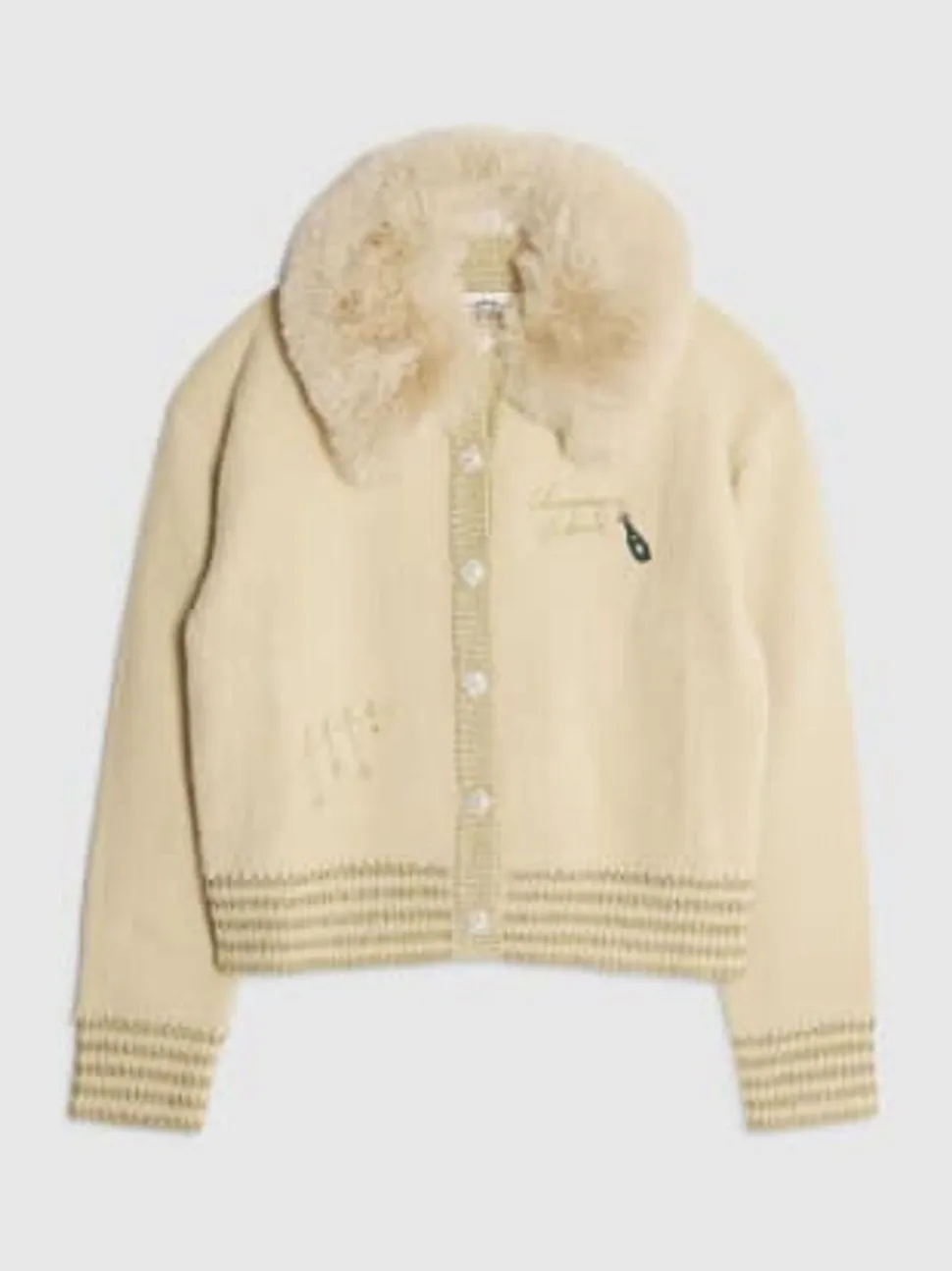 River Island Nephthys Collab Champagne Faux Fur Collar Cardigan