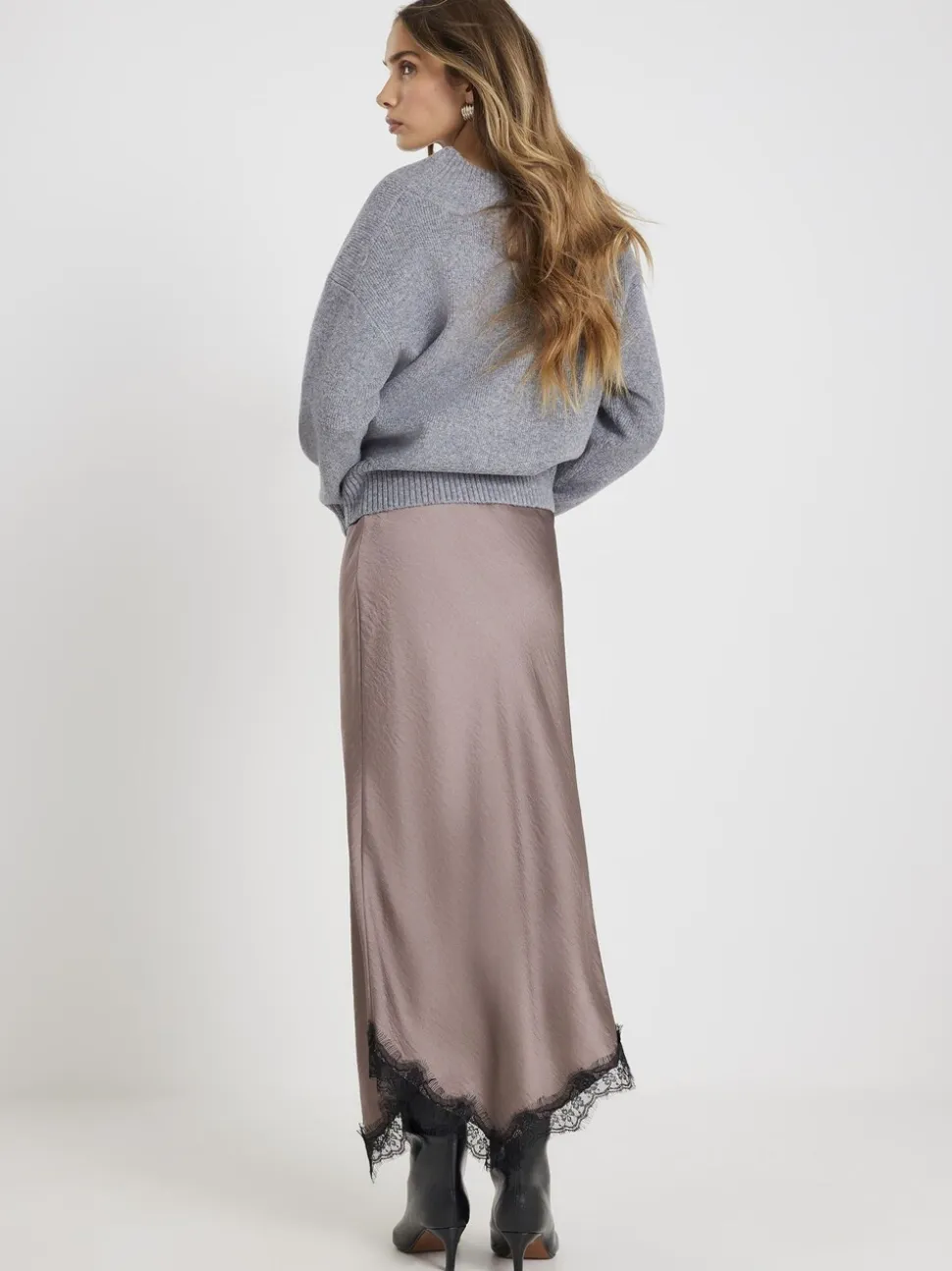 River Island Satin Skirt With Lace