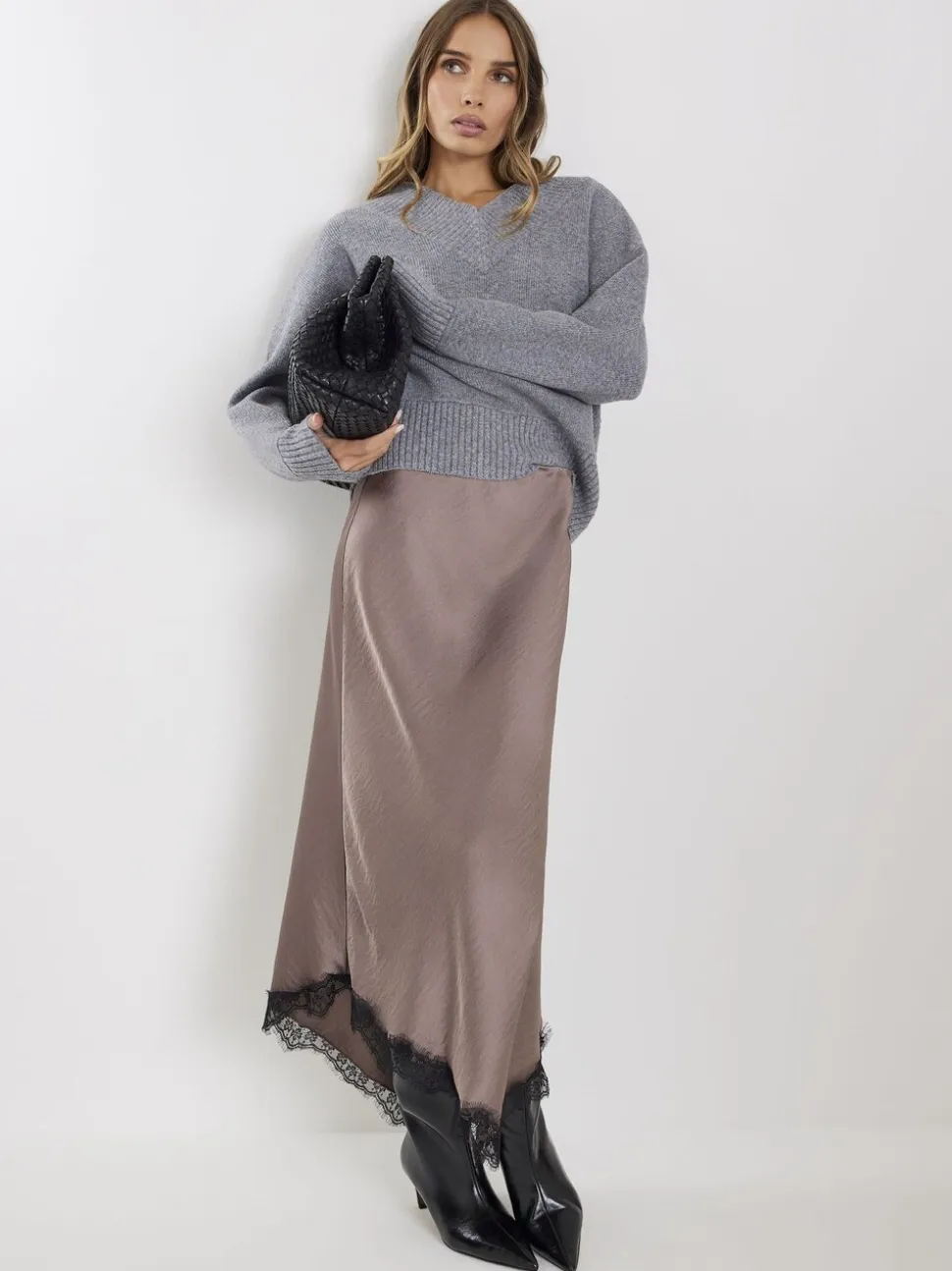 River Island Satin Skirt With Lace
