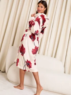 Rode en Crème rozenprint - Lipsy Super Knusse Midi Badjas